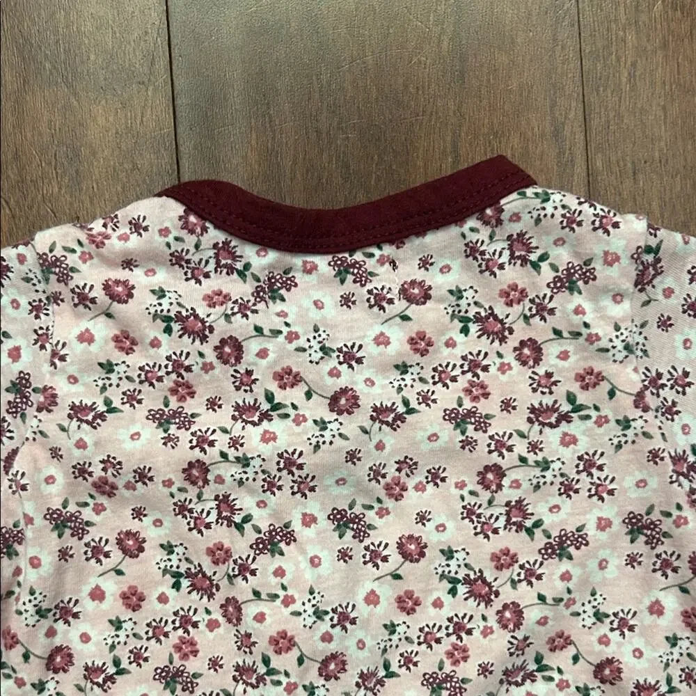 7 For All Mankind Floral Burgundy Kids Footie One Piece, Size 3-6 Months